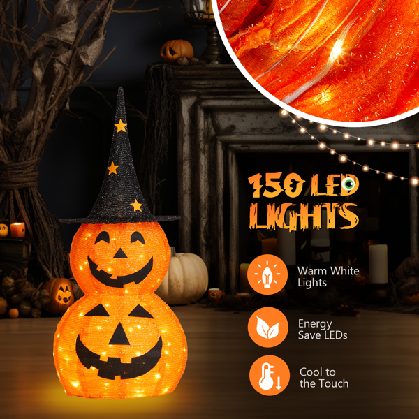【替换75595776】2pcs 3ft  橙色 2层伸缩包布南瓜  短毛葱布 150LED暖白皮线灯 4.5V 3.6W 万圣灯饰装饰 美规-6