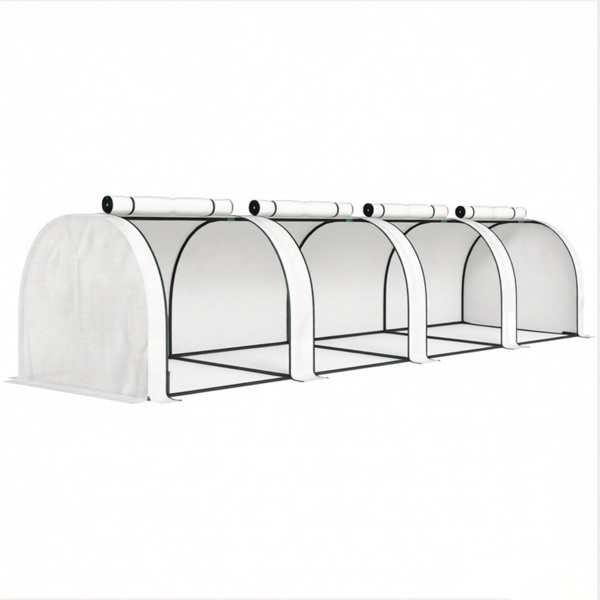 白色便携式13'长x3'宽x2.5'高隧道温室-花园种植帐篷，带4个拉链门，防水/防紫外线PE罩-2