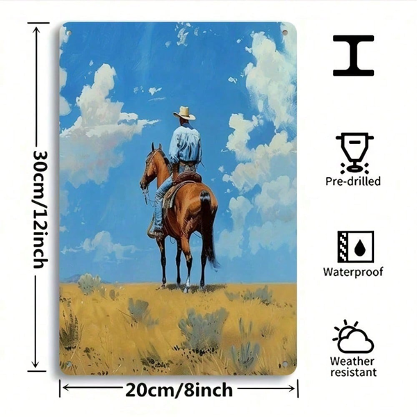CIFbuy 1件 西部牛仔金属墙饰，12x8英寸2D平铁招牌，乡村农舍沙漠地平线艺术海报，适用于家庭卧室Li（TikTok, temu 自提物流）-2