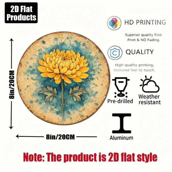CIFbuy 1 个 8×8 英寸复古秋菊圆形标牌，“个” 平面秋日花卉挂牌（TikTok, temu 自提物流）-8