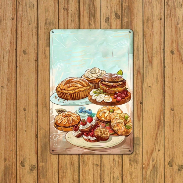 CIFbuy 复古甜点金属铁皮招牌 8x12 英寸 复古铁艺墙饰，预先打孔 防水防锈 耐用 乡村风格装饰适用于家居 （TikTok, temu 自提物流）-3