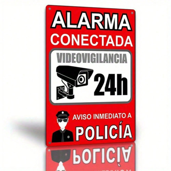 CIFbuy 1个复古金属安全警报标识，双语（英语/西班牙语）警方监控与视频 surveillance 警示牌，2D平面红外（TikTok, temu 自提物流）