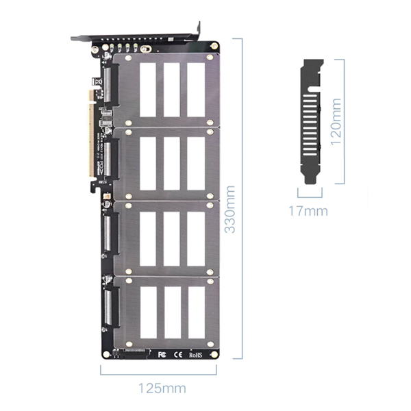 全新 U.2 SSD 转 X16 适配器 4.0 转 4 盘位 U.2 SFF-8639 SSD 延长卡-4