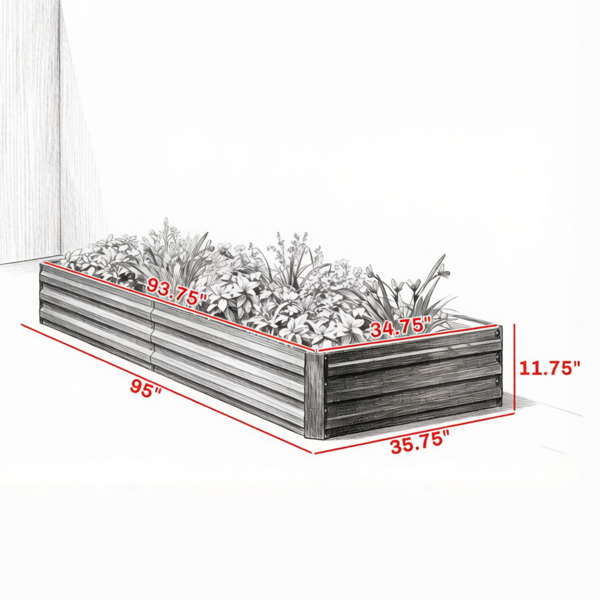95“x 36”x 12“黑色镀锌高架花园床-易于组装的花盆，用于种植花卉、草药和多肉植物，黑色-3