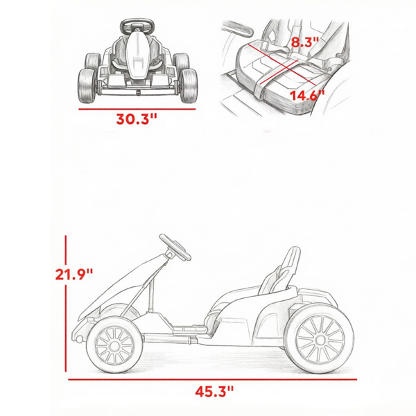 红色24V电动卡丁车——双150W电机，可调节座椅，11.2MPH高速，慢启动，5点安全带-8