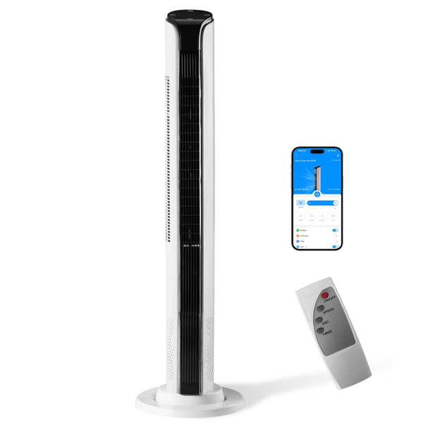 美规 TS-03RW 塔扇 110V 65W 42英寸 圆柱形 不带水箱 带遥控/带APP/带WiFi/电子显示/按键控制 塑料机身 全铜电机 黑白 塔扇 家用 3档 3种模式   12小时定时-3