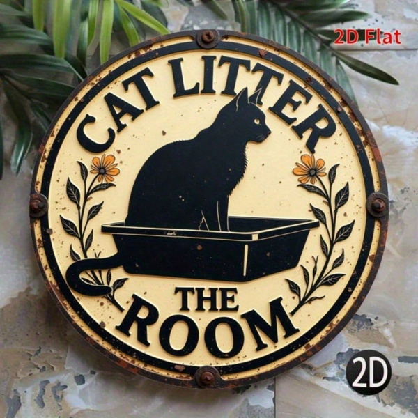 CIFbuy 复古 | 圆形铁质标牌 2D 平面印刷猫砂房金属铭牌，7.87x7.87英寸 复古墙饰 装饰家居、卧室、车库 （TikTok, temu 自提物流）-5