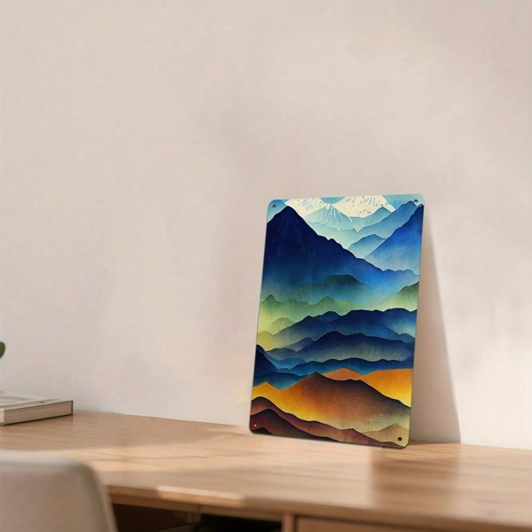 CIFbuy 1件 2D 平面金属墙饰 水彩山景 极简家居装饰 12x8英寸 卧室办公室悬挂牌（TikTok, temu 自提物流）-5