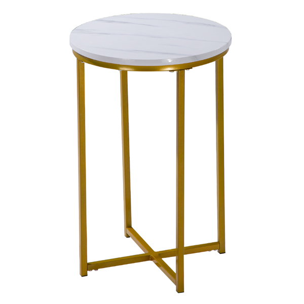 密度板 铁 拆装 交叉 单层 边几 圆形 白色大理石PVC 金色喷塑 40*40*60cm-6
