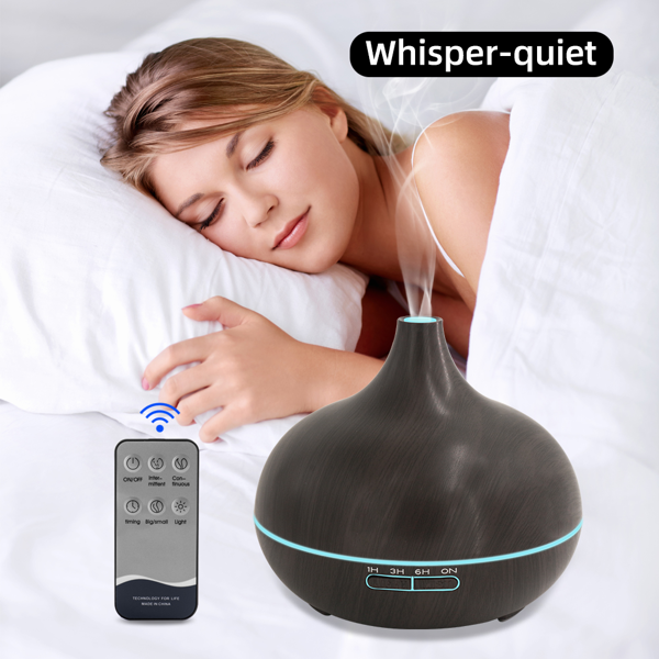 18.6oz Aromatherapy Essential Oil Diffuser Wood Grain Remote Control Ultrasonic Air Humidifier Cool 7 Color LED Light With 6 Oils-2