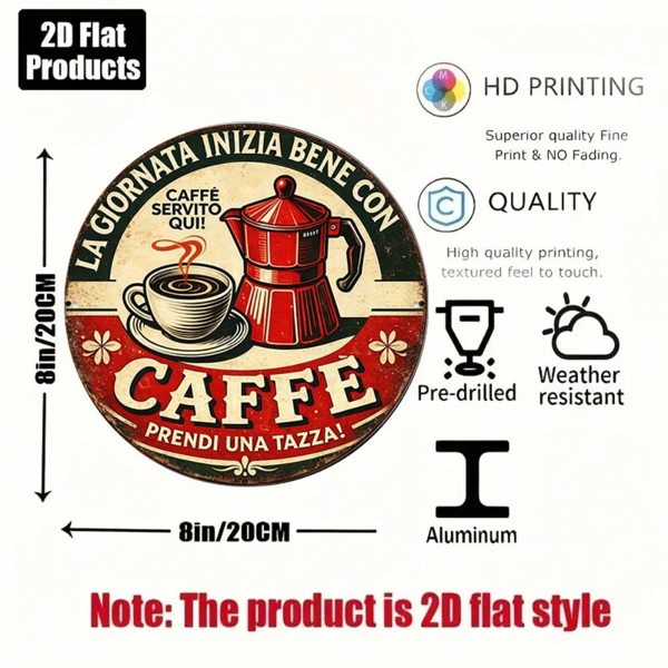 CIFbuy 1 个 8×8 英寸意式小店装饰标牌，“平面圆形挂牌” 平面圆形挂牌，厨房、酒吧、餐厅墙面装饰（TikTok, temu 自提物流）-5
