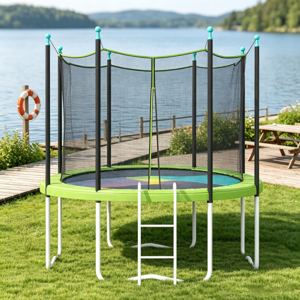 14FT绿色蹦床弹簧垫-无杆孔，加固防水防撕裂边缘，全天候安全配件（仅蹦床替换垫）-7