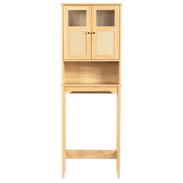 2门3层马桶柜 刨花板三胺贴面浴室柜 带藤面浴室立柜 60*22*170cm 原木色-2