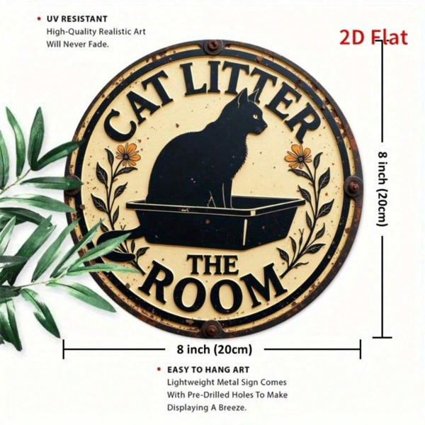CIFbuy 复古 | 圆形铁质标牌 2D 平面印刷猫砂房金属铭牌，7.87x7.87英寸 复古墙饰 装饰家居、卧室、车库 （TikTok, temu 自提物流）-2