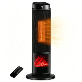 黑色1500W PTC便携式壁炉空间加热器，安静的35dB电加热器，带翻倒过热保护儿童锁，适用于卧室客厅