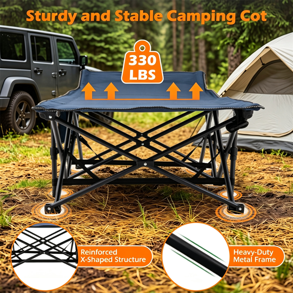 Navy Foldable Heavy Duty Camping Cot 330LBS, Portable Outdoor Sleeping Bed with Cushion & Carry Bag for Camping Office Nap-10
