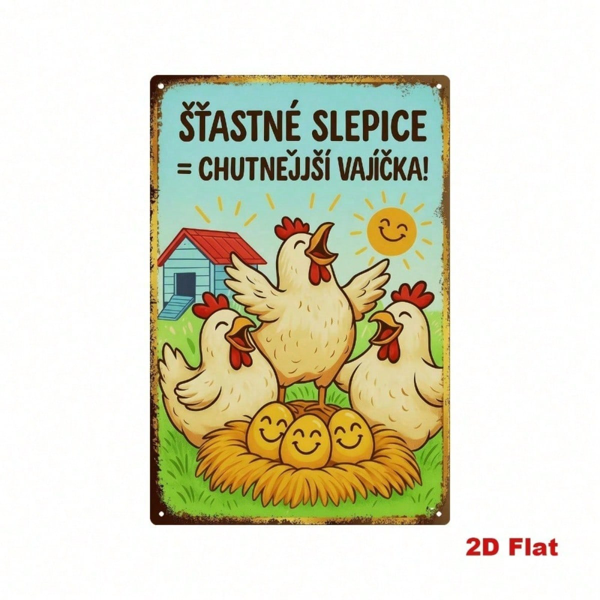 CIFbuy 复古捷克标语铁质标牌，农场金属墙面装饰，配“ŠŤASTNÉ SLEPICE CHUTNĚJŠÍ VAJÍČKA”字样，尺寸7.87x11.81英寸，2D平面乡村风 （TikTok, temu 自提物流）-2