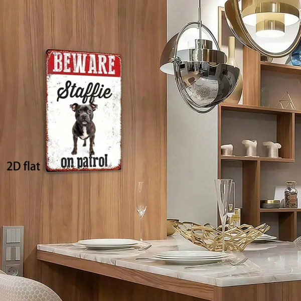 CIFbuy 复古金属标牌“当心巡逻中的Staffie” 8x12英寸 乡村农舍墙面装饰 幽默警告牌 耐用锡制标牌 F （TikTok, temu 自提物流）-4