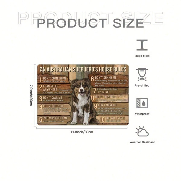 CIFbuy 1个澳大利亚牧羊犬金属铁皮招牌，乡村风格狗屋规则墙饰，趣味宠物指令装饰，8x12英寸无框幽默风趣（TikTok, temu 自提物流）-3