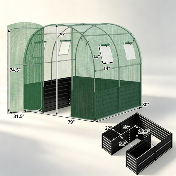 80“×79”全天候步入式温室，重型镀锌金属框架防撕裂PE盖室外植物温室，带4个网眼通风窗风绳蔬菜花卉水果种植地桩-4