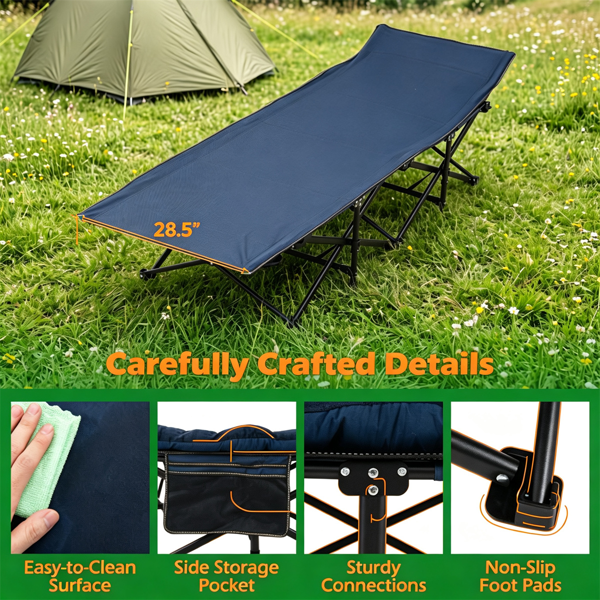 Navy Foldable Heavy Duty Camping Cot 330LBS, Portable Outdoor Sleeping Bed with Cushion & Carry Bag for Camping Office Nap-8