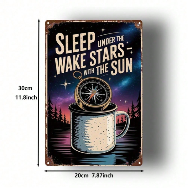 CIFbuy 复古夜空星罗盘金属标牌，复古励志咖啡杯铁皮标牌，适用于家庭、办公室、健身房、卧室的装饰海报（TikTok, temu 自提物流）-2