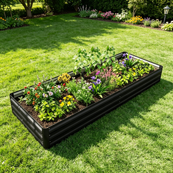 95“x 36”x 12“黑色镀锌高架花园床-易于组装的花盆，用于种植花卉、草药和多肉植物，黑色-7