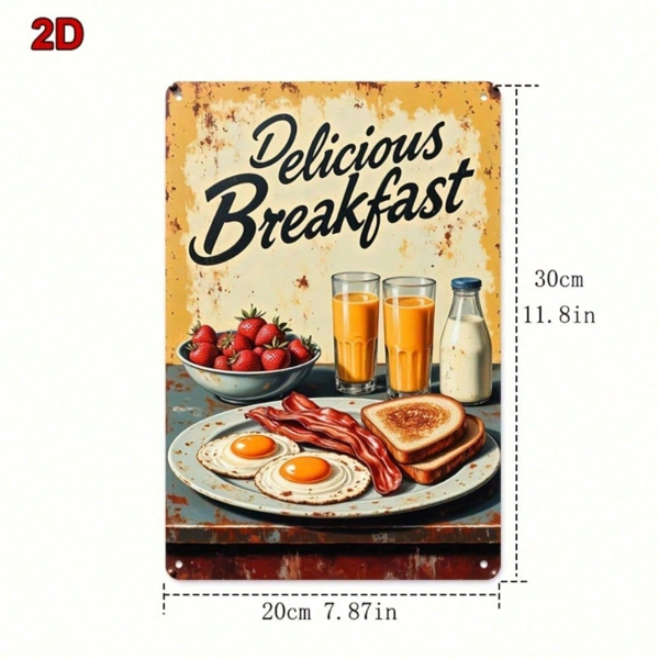 CIFbuy 1件 8x12英寸 复古金属标牌，煎蛋培根吐司早餐墙饰，防水防锈铁质铭牌，复古厨房装饰 （TikTok, temu 自提物流）-4