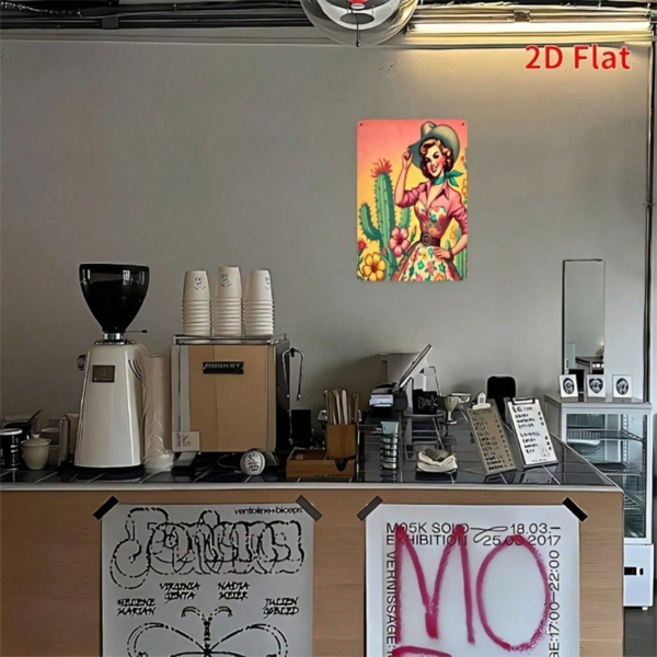 CIFbuy 复古西部牛仔仙人掌金属墙饰，8x12英寸质朴铁质标牌，西南乡村风格挂饰，二维平面款（TikTok, temu 自提物流）-4