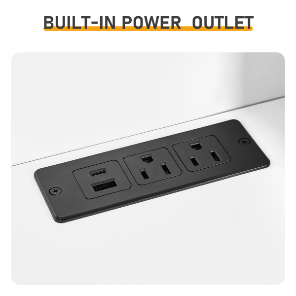 2抽+1层架+上方6搁架床头柜 美规电源（1USB +1TYPEC +2三插孔）储物柜 P2-12MM刨花板贴三胺收纳柜 44*35*127cm 白色-8