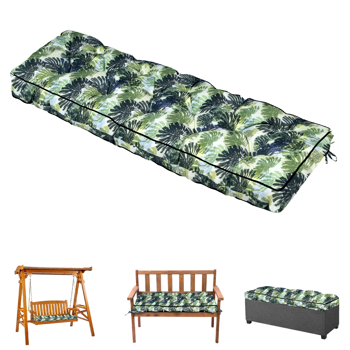 户外长凳坐垫，63 × 20 × 4 英寸，带绑带的绗缝防水摇椅坐垫，适用于庭院长凳或窗边座椅