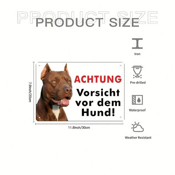 CIFbuy 1个斗牛犬当心狗铁皮招牌，8x12英寸防水金属墙饰，无框复合金属室内室外家居装饰牌（TikTok, temu 自提物流）-3