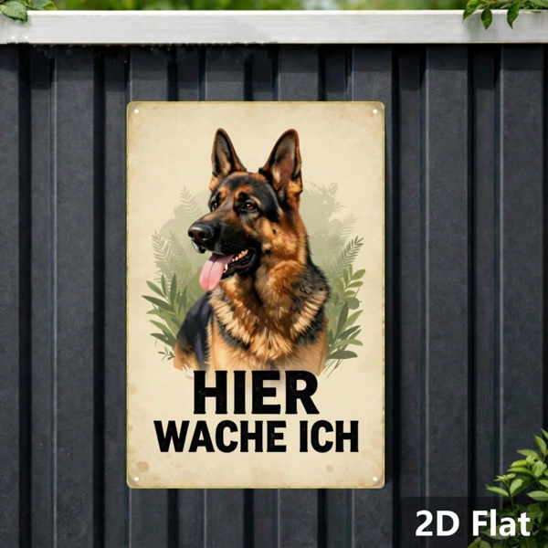 CIFbuy 复古德国牧羊犬金属标牌 我在此值守 复古狗狗墙饰 经典动物插画 2D 平面家居装饰 1个装 （TikTok, temu 自提物流）-6