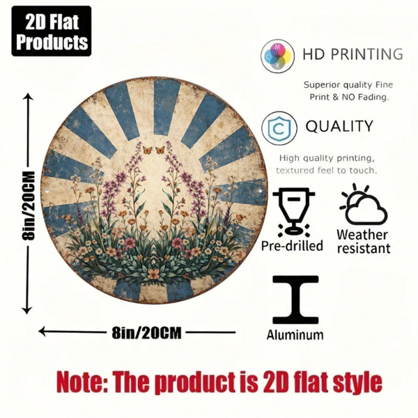CIFbuy 1 个 8×8 英寸复古蝴蝶花卉圆形标牌，“平面挂牌” 平面挂牌（TikTok, temu 自提物流）-8