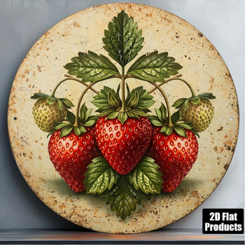 CIFbuy 1 个 8×8 英寸复古新鲜草莓 2D 平面圆形标牌，“复古水果挂牌” 平面圆形标牌，复古水果挂牌，厨房、咖啡厅、餐厅墙面装饰（TikTok, temu 自提物流）