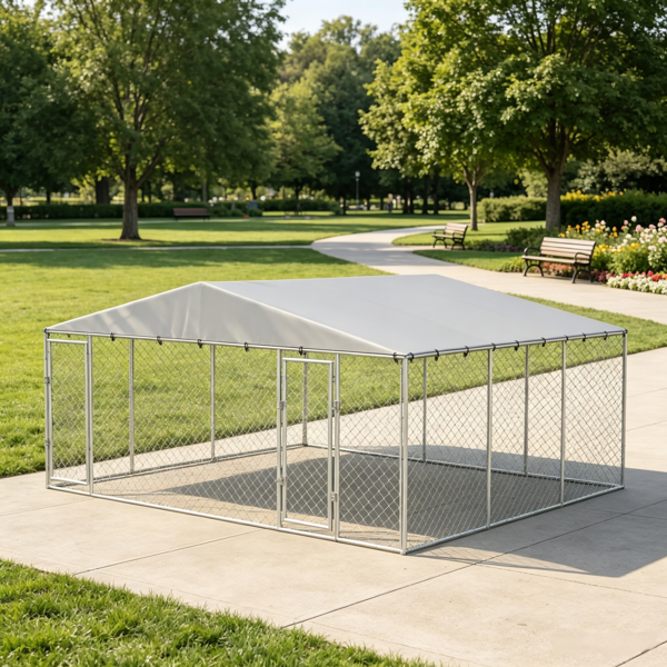 银色13'x 13'x 6.5'户外宠物犬舍-适用于中小型犬的防水屋顶-5