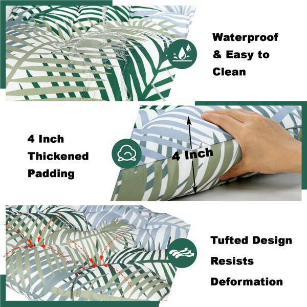 户外长凳坐垫，60 × 20 × 4 英寸，带绑带的绗缝防水摇椅坐垫，适用于庭院长凳或窗边座椅-3