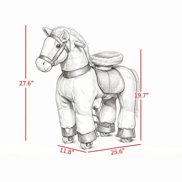 浅棕色毛绒步行骑马玩具：3-8岁坚固的轮式儿童骑椅-3