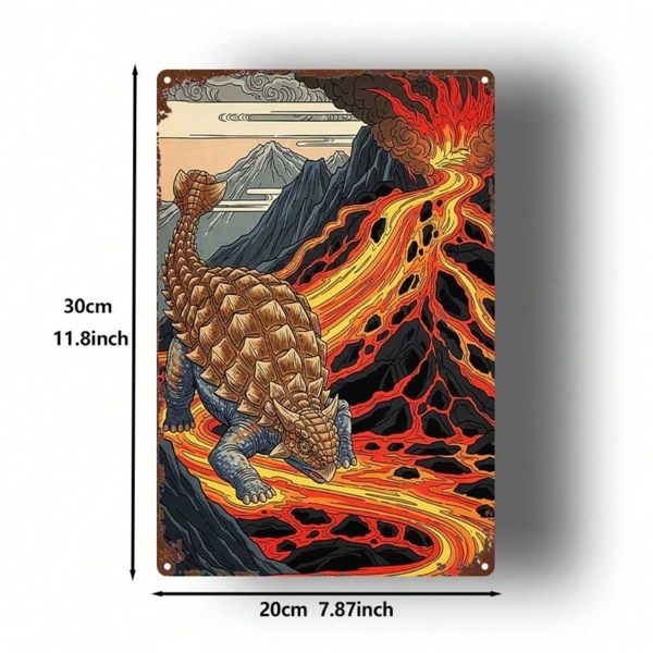 CIFbuy 复古甲龙金属标牌，带火山景观的质朴铁艺墙饰，8x12英寸恐龙装饰，适用于家庭、酒吧、车库、咖啡馆（TikTok, temu 自提物流）-2