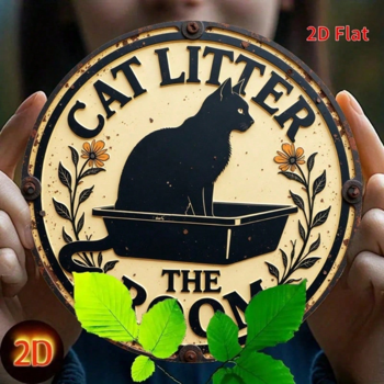 CIFbuy 复古 | 圆形铁质标牌 2D 平面印刷猫砂房金属铭牌，7.87x7.87英寸 复古墙饰 装饰家居、卧室、车库 （TikTok, temu 自提物流）