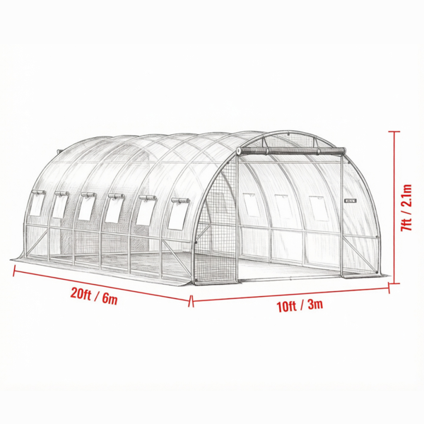 20'x 10'x 7'步入式隧道温室，带镀锌钢圈和12个卷帘窗的便携式温室-3