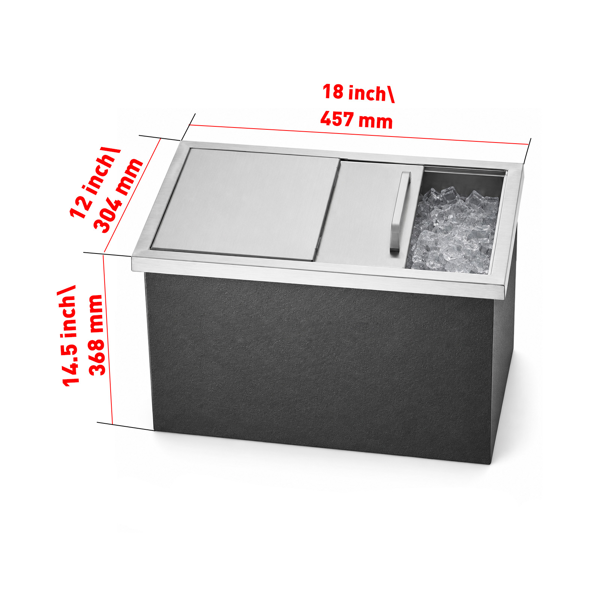 A1-不锈钢嵌入式冰柜 Drop-In Ice Chest, Stainless Steel Ice Storage Box with Sliding Lid and Drain Hose, Ice Bin for Chilled Wine, Beer, Beverage (18 x 12 x 14.5 Inches)-2