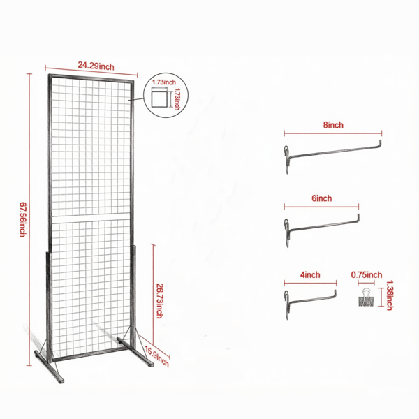 2件套2'x 5.6'格栅墙展示塔，双面落地式货架，带T形底座和夹子-2
