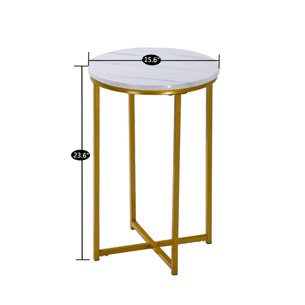 密度板 铁 拆装 交叉 单层 边几 圆形 白色大理石PVC 金色喷塑 40*40*60cm-3