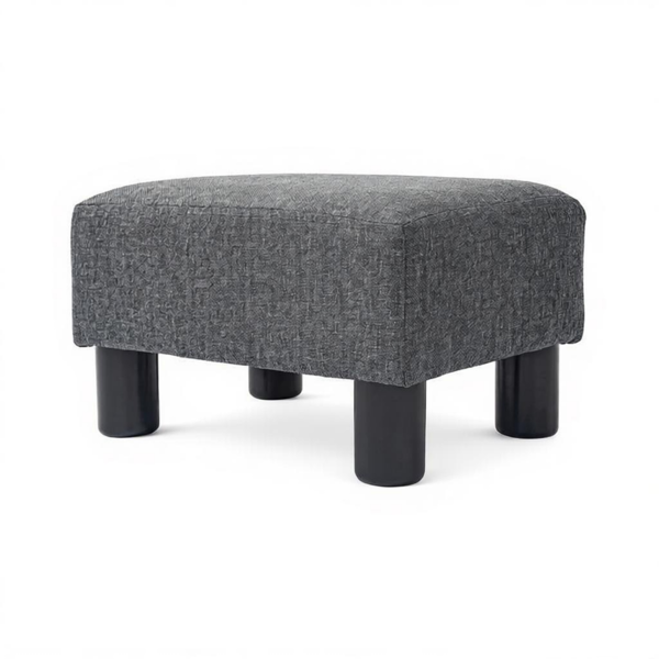 Small Charcoal Gray Linen Foot Stool – Cube Ottoman Foot Rest with Sturdy Plastic Legs for Cozy Seating-2
