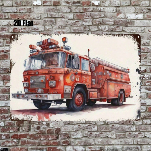 CIFbuy 复古红色消防车金属标牌 8x12 英寸，复古2D平面卡车墙面装饰，适合男士洞穴、车库、家庭和办公室，送给男士的独特礼物（TikTok, temu 自提物流）-6