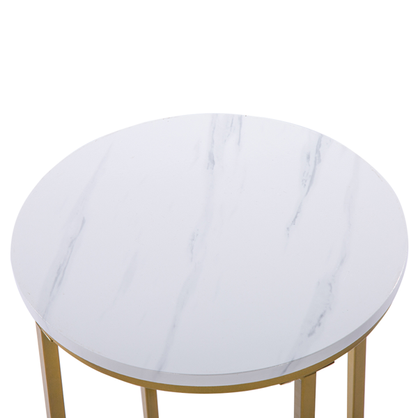 密度板 铁 拆装 交叉 单层 边几 圆形 白色大理石PVC 金色喷塑 40*40*60cm-12