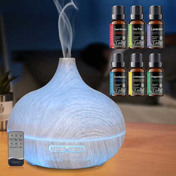 550 毫升木纹香薰加湿器，超声波遥控香薰机，附赠 6 瓶高品质精油，静音款适用于卧室、办公室、居家使用-10
