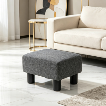 Small Charcoal Gray Linen Foot Stool – Cube Ottoman Foot Rest with Sturdy Plastic Legs for Cozy Seating