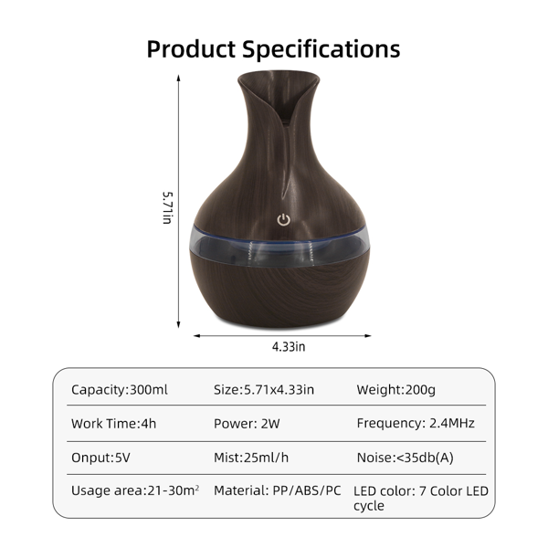旅行办公两用便携式 USB 香薰扩香加湿器，300ml 紧凑型冷雾设计，舒缓干燥空气，配备 2 瓶香薰精油，非常适合汽车、桌面、卧室使用-3